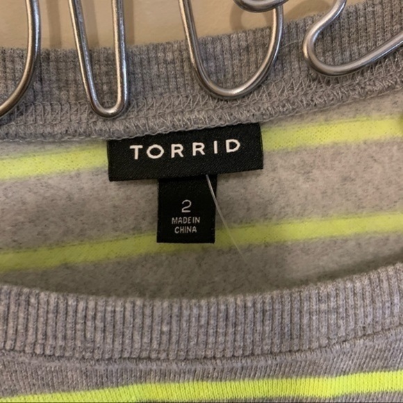 Torrid Grey Neon Yellow Stripe Fleece Sweatshirt - Picture 7 of 11